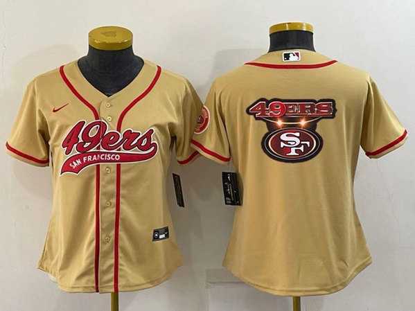 Youth San Francisco 49ers Gold Team Big Logo With Patch Cool Base Stitched Baseball Jersey